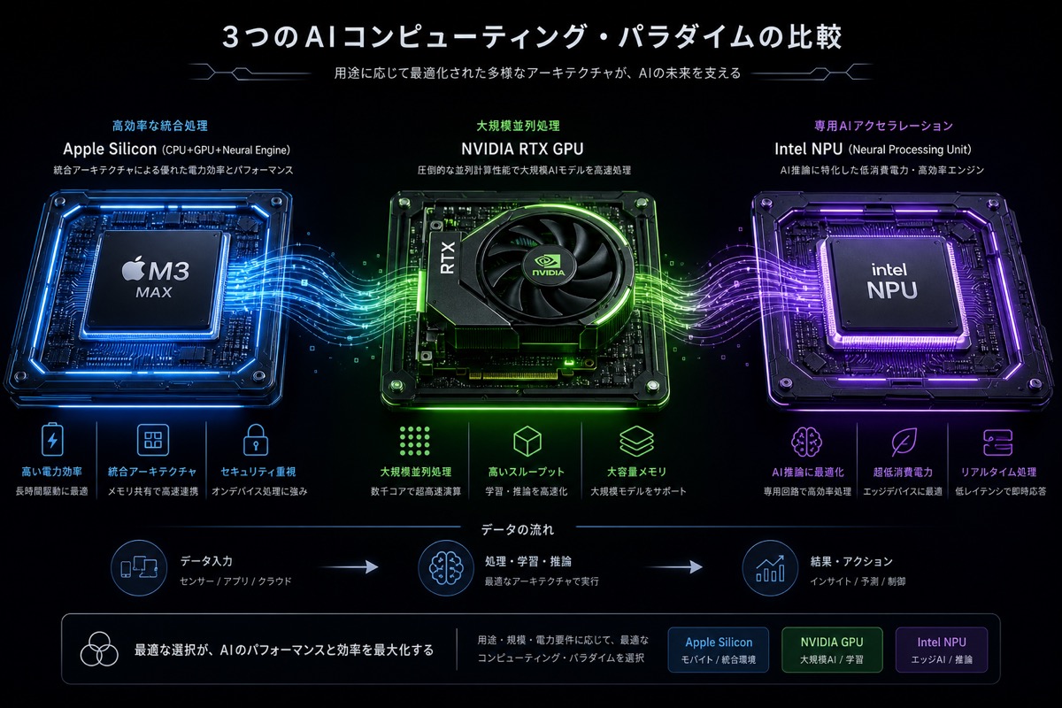 Apple、NVIDIA、IntelのAIチップ比較