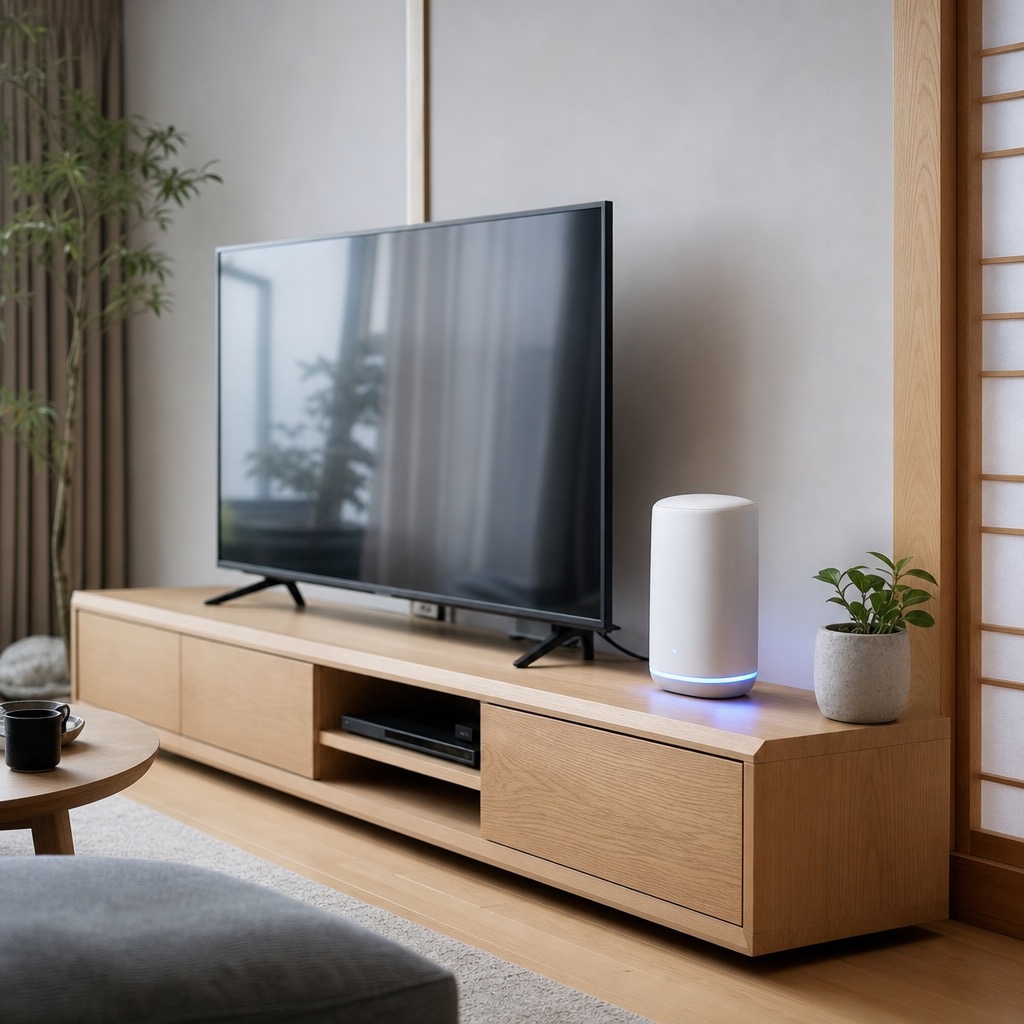家の中心を静かに支えるワイファイ7アクセスポイントのイメージ