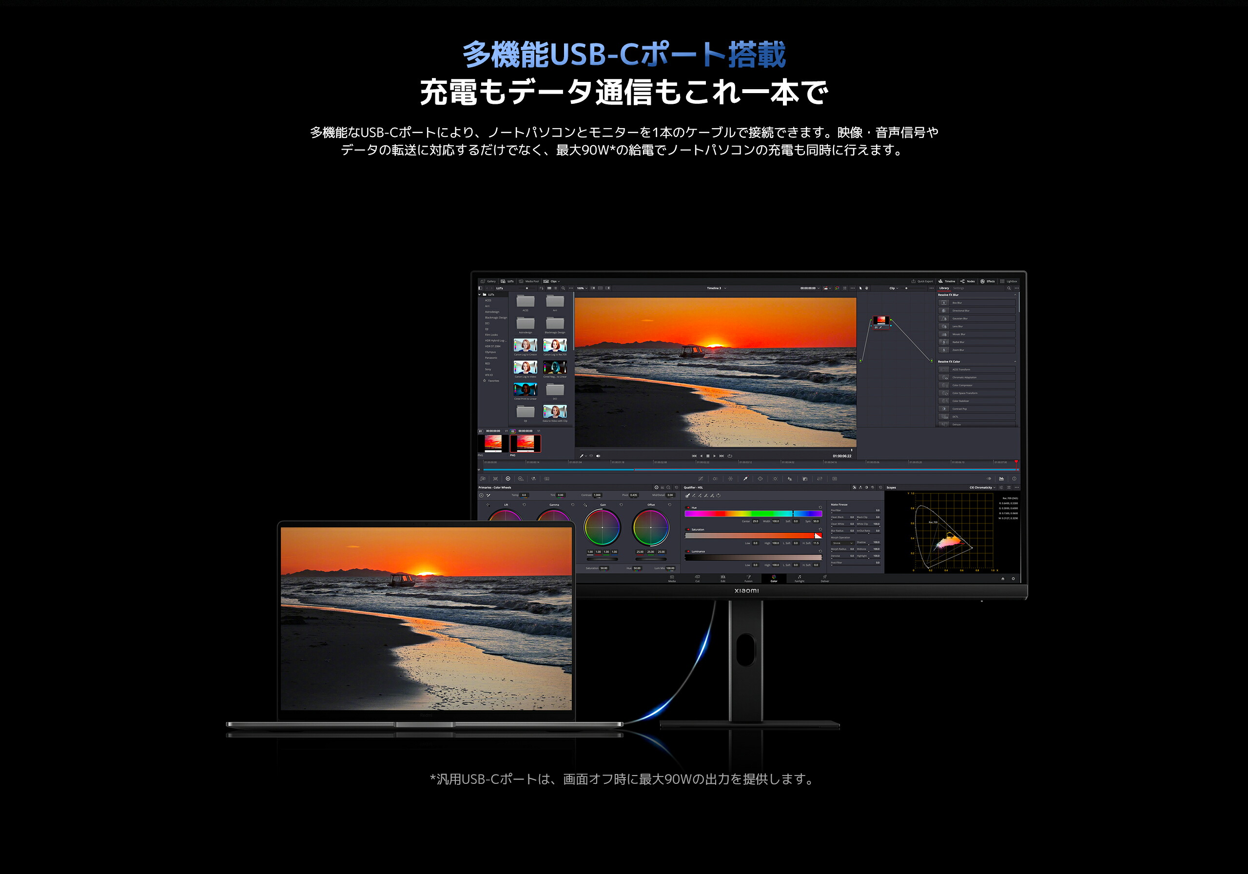 USB-C一本で映像、データ、最大90W給電を行うA27Uiの商品画像