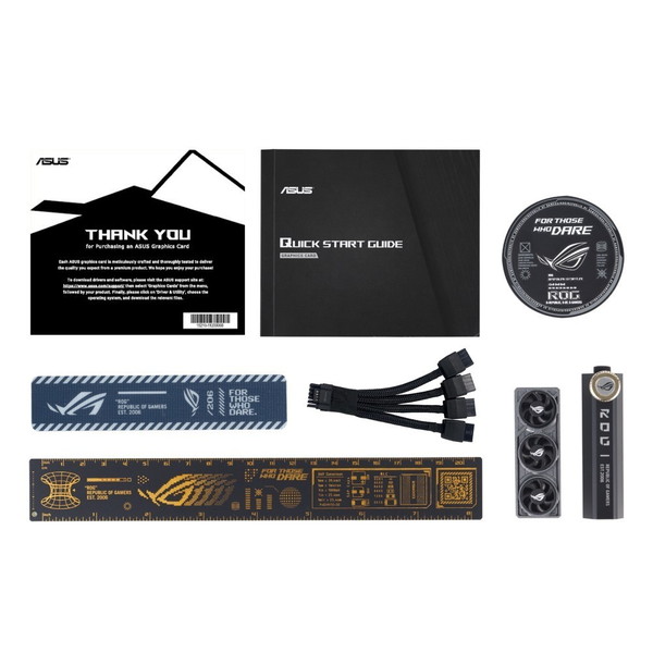 ASUS ROG Astral RTX 5090の付属書類と同梱品を示す販売店掲載画像