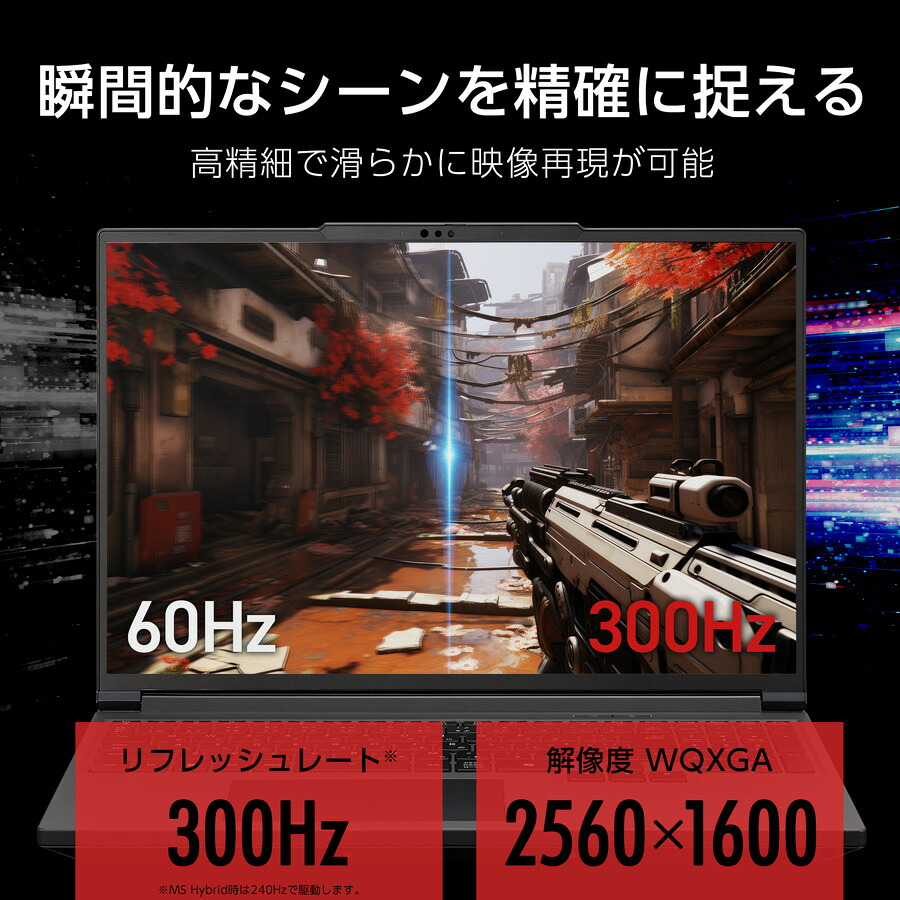 16型WQXGA液晶の60Hzと300Hz表示を比較する公式楽天市場店の商品画像
